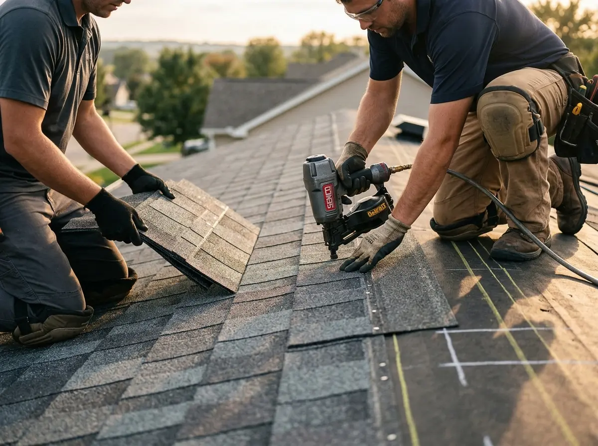 Professional roofer working on a residential roof in Orlando